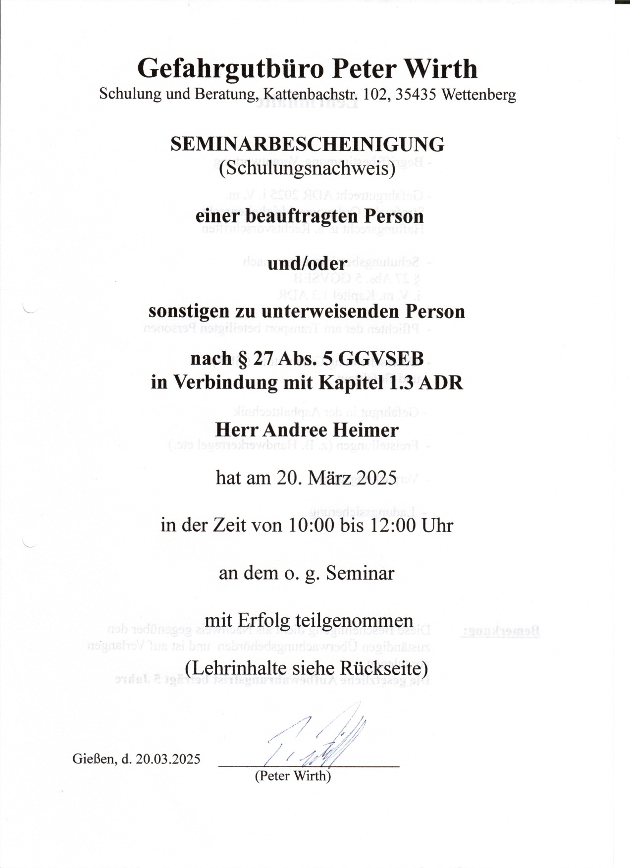 Andree Heimer ADR Zertifikat