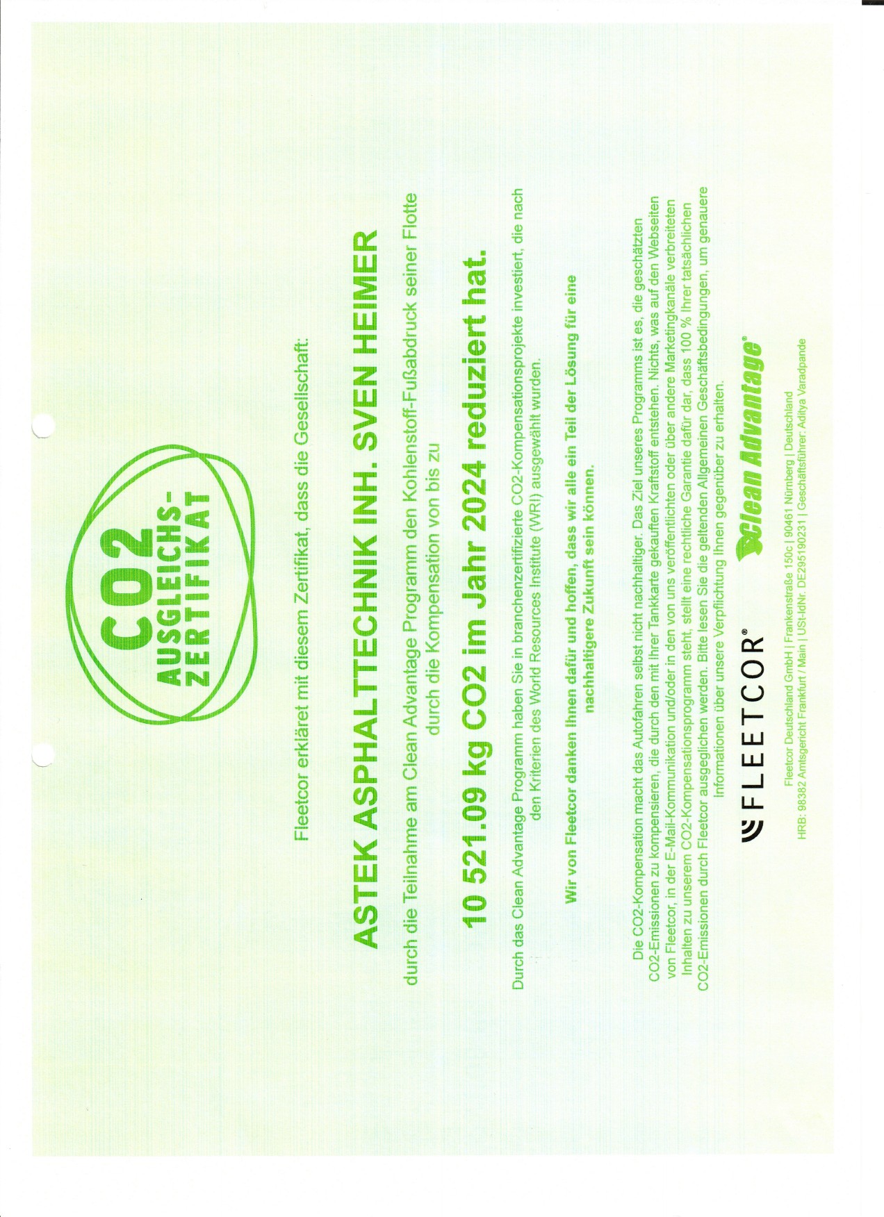 CO2 Zertifikat Astek